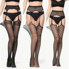3 Pairs Transparent Mesh Suspender Tights in Black