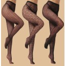 3 Pairs Of Geometric Pattern Fishnet Tights With High Waist in Black