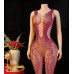 Fishnet Open Crotch Floral Bodystocking in Burgundy