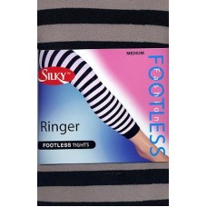 Silky Striped Footless Tights in Black / Flint shade