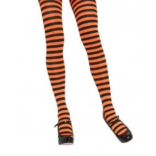 Silver Legs Black and Orange Striped Tights one size